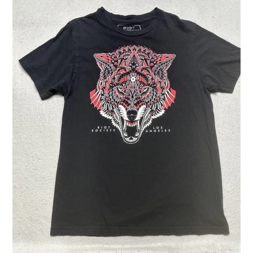 Riot Society Henna Wolf Graphic Print Slim Fit Mens Short Sleeve T Shirt (M)